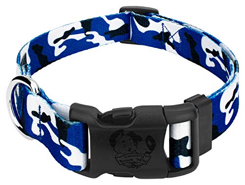 Country Brook Petz - Deluxe Royal Blue and White Camo Dog Collar - Made in The U.S.A - Sports and Athletics Collection with 16 Spirited Designs (1 Inch, Large)