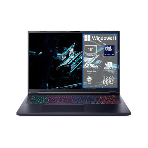 Predator Helios Neo 18 AI PHN18-72-97B2 Notebook Gaming, NVIDIA GeForce RTX 5070 Ti 12 GB GDDR7, Intel Core Ultra 9 275HX, RAM 32 GB DDR5, 2 TB SSD, Display 18" WQXGA IPS 250 Hz, Windows 11 Pro