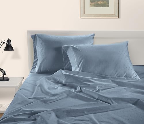 Image of LANE LINEN Split Top King Sheets 100% Egyptian Cotton Sateen - French Blue | King Size Bed Sheets Cotton - 4-Piece Set, For A Luxurious Night's Sleep, For A Silky Hotel-Style Bed, Luxe Sheen