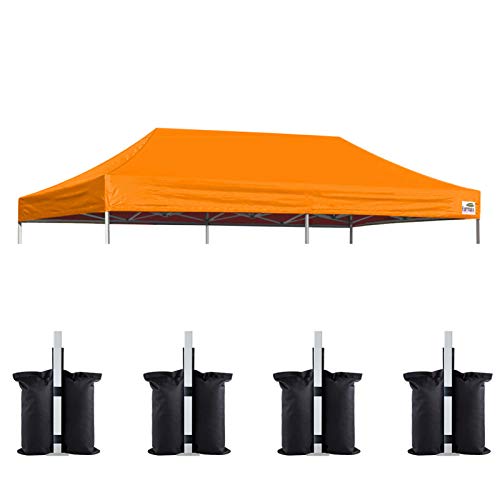 Image of Eurmax USA 10x20 Pop Up Canopy Replacement Top,Universal Instant Canopy Cover ONLY,Heavy Duty UPF 50+ UV Protection,Water & Wind Resistant Tarp,30+ Colors Available,Bonus 4 Sand Bags (Orange)