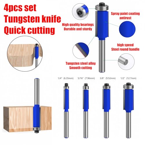 Image of 2-Piece 4-in-1 Rounded Corner Router Template, Aluminium Alloy Edge Guide Radius Template, Complete with 4 milling Cutters, for Woodworking Applications Rounded Corner arc Cutting and DIY Project