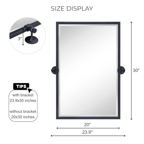 Image of TEHOME 20x30'' Pivot Tilting Bathroom Vanty Mirror Rectangle Black Metal Framed Beveled Wall Mirror