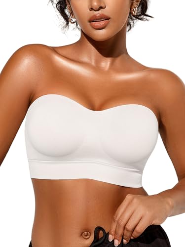 Image of Strapless Bras for Women, S-XL, Non-Slip Silicone Padded Bandeau Bra with Free Clear Strap, Wireless Tube Top Bralette