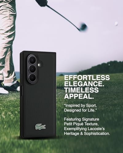 Image of CG MOBILE Lacoste [Official Licensed] Hard Case | Magnetic Compatible | Iconic Petit Pique PU Lacquer Logo Protective Case /Cover Designed for Galaxy Z Fold 7 (2025) - Black