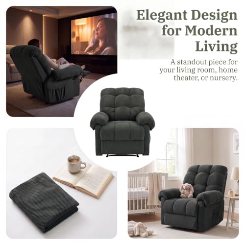 Image of Oversized Manual Recliner Chair with Side Pockets for Home, Gray