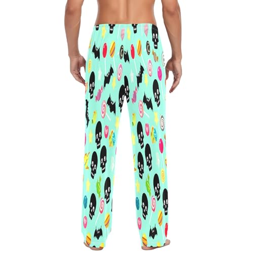 Qilmy Halloween Black Skull Men's Cotton Pajama Pants, Lightweight Lounge Sleepwear with Drawstring and Pocket3