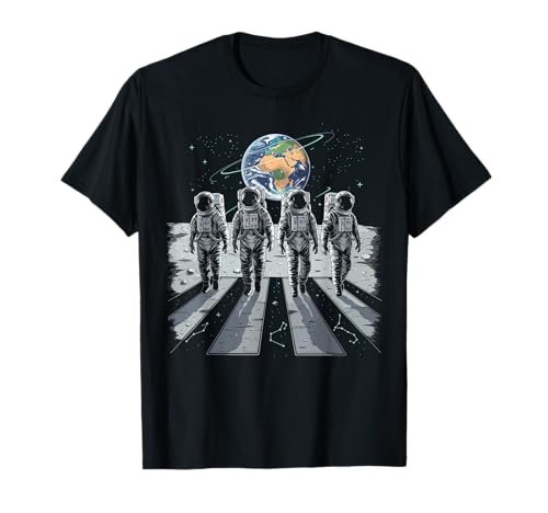 Astronauts Walking on Moon with Earth Background Space Art T-Shirt
