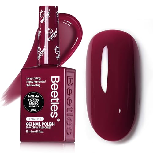 Image of Beetles Burgundy Red Gel Polish - Hema-Free 15ML Full Size Plum Wine Red Colors Soak Off UV Gel Nail Polish for Manicure Salon Color Bottle 0.5Oz Fall Nails Art