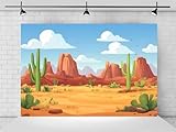 7X5ft Cartoon Desert Cactus Backdrop Wild West Desert Sand Dunes Blue Sky Clouds Photography Background Western Cowboy Cowgirl Birthday Party Decoration Photo Props