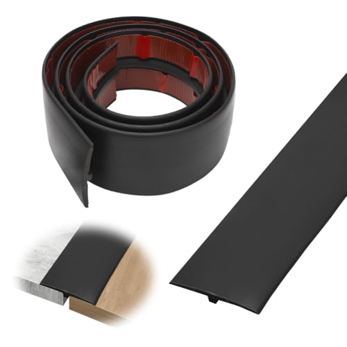 Perfil de transición autoadhesivo, 2 m x 5 cm, de PVC, perfil en T, barra de transición para suelo, nivelación de altura, para suelos de parqué, laminados, umbrales (negro)