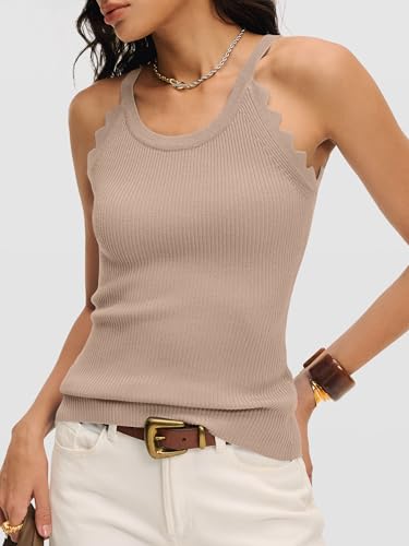 ANRABESS Womens Summer Tank Tops Sleeveless Ribbed Camisole,Khaki,XS — view 3