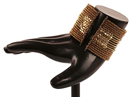 Image of Touchstone Indian Colorful Bead Bracelet Bollywood Beaten Metal Beads Openable Broad Cuff Bracelet in Gold or White Tone for Women.