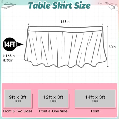 Image of 14FT Ruffle Pastel Table Skirt Teacher Desk Skirt for Classroom Decor Rectangle Round Table Cloth Colorful Desk Cover for Back to School Decorations Birthday Party Supplies Office Bookcase Cabinet