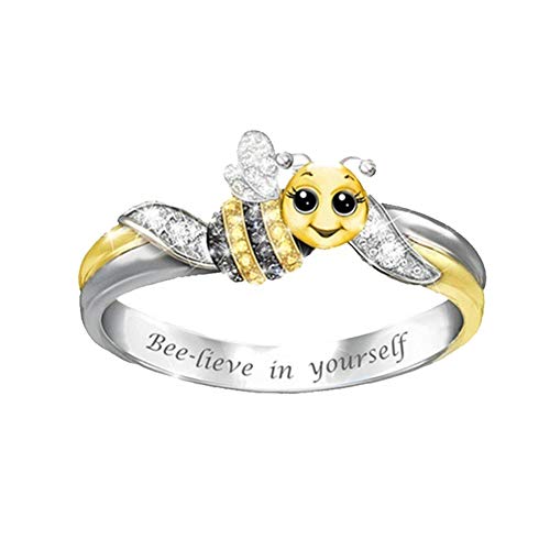 Cute Bee Rings for Women Teen Girls,'Bee-lieve in Yourself' Honey Bumble Bee Ring Size 9 (9)
