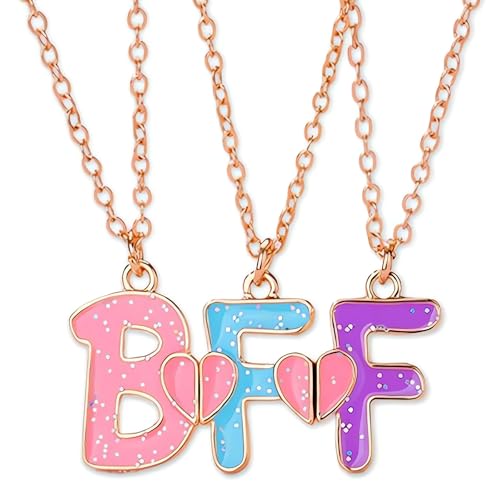 ISQ BFF Necklace for 3 Matching Pendant for Best Friends Bestie Friendship Gifts for Cute Angel