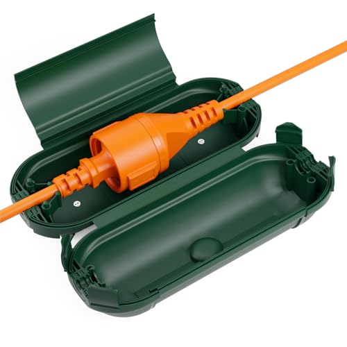deleyCON Kabel Schutzbox Outdoor IP44 für Stromkabel Verlängerungskabel Wetterfest Spritzwassergeschützt für Außenbereich Kabelbox Kabelschutz Kabelabdeckung - Grün