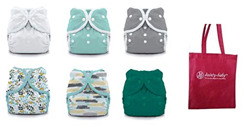 Image of Thirsties Duo Wrap Snaps Size 2 Gender Neutral Colors 6 Pack (Colors May Vary) and Dainty Baby Reusable Bag Bundle