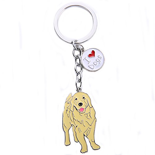 Llavero BbearT® con etiqueta de perro, llavero de metal, diseño de perrito de perro pequeño, para identificación de perro, llavero de coche, bolsa de regalo de cumpleaños (Golden Retriever 2#)