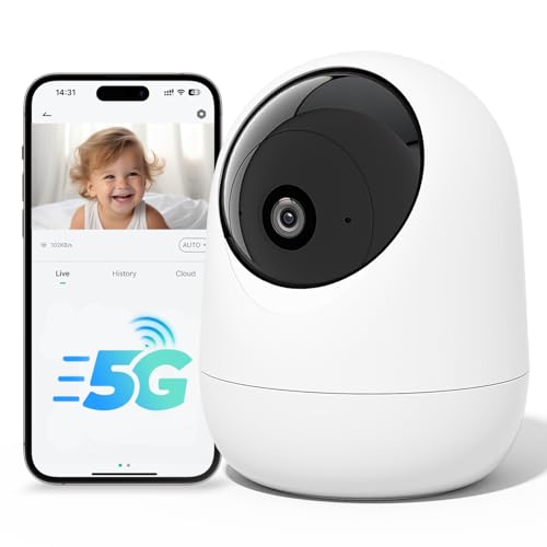 Rraycom Indoor Camera 5G&2.4G,2K Pan/Tilt Security Camera for Baby Monitor w/Cry Detection, Dog Camera w/Motion Detection, Human/Pet Auto Tracking,2-Way Audio, Night Vision,Siren,Works w/Alexa