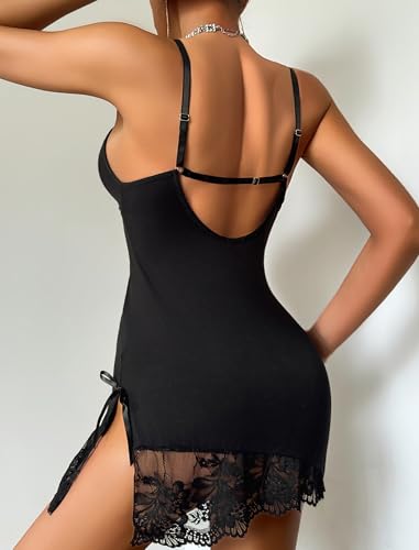 Avidlove Women Lingerie Lace Modal V Neck Sexy Chemise Nightgown Black - image 4
