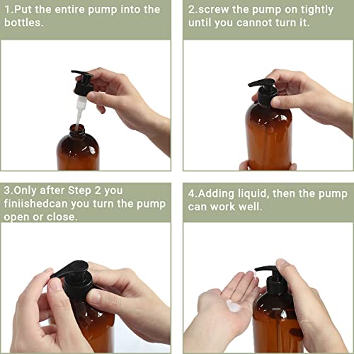 4 Pack 32 OZ Empty Plastic Pump Bottles With 1 Pen, Labels & Silicone Funnel, Amber Empty Shampoo Bottles with Pumps For Body Wash, Shampoo, Massage Lotion, Gel4