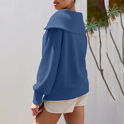 Womens Casual Quarter Zip Up Pullover Sweatshirts Hoodies Long Sleeve Oversized Y2K Fall Outfits Rib Knit Clothes Teen Girls 7