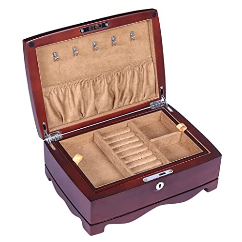 DACUDA Organizador de Joyas Organizador de Joyas para Mujeres Niñas Caja de Joyas Simple Doble de Madera Anillos Collares Pulseras Caja de Joyas (A)