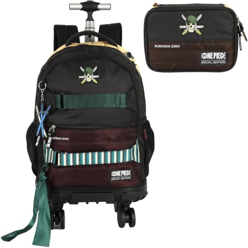 Mochila Infantil Rodinhas One Piece com Estojo 100 Pens Preto