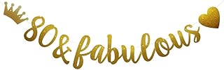 80 & Fabulous Banner, Pre-Strung, Funny Gold Paper Glitter Party Decorations for 80th Birthday Party Supplies, Letters Gold,ABCpartyland
