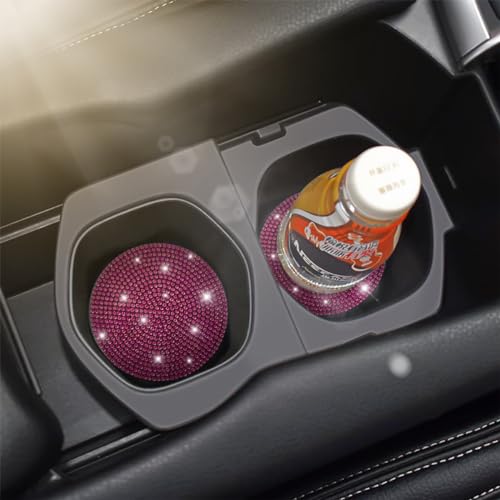 Image of Osilly Bling Car Cup Holder Coaster, 2 Pack Crystal Rhinestone Anti-Slip Insert Coasters, Universal 2.75 Inch Fashion Automotive Cup Mat, Car Interior Accessories Decor Gifts for Women (Rose Red)