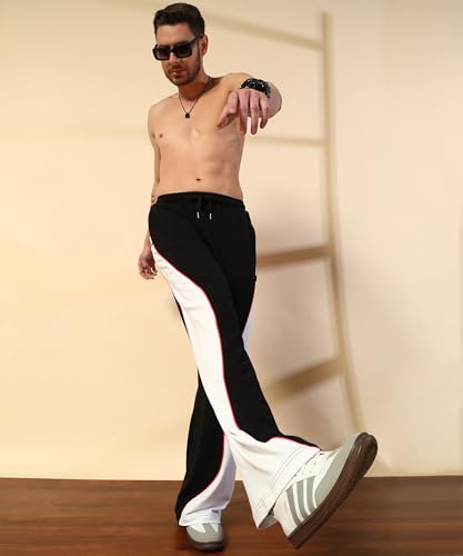 Image of POCKMAN Men Black & White Curve Pipping Wide Leg Comfort Joggers