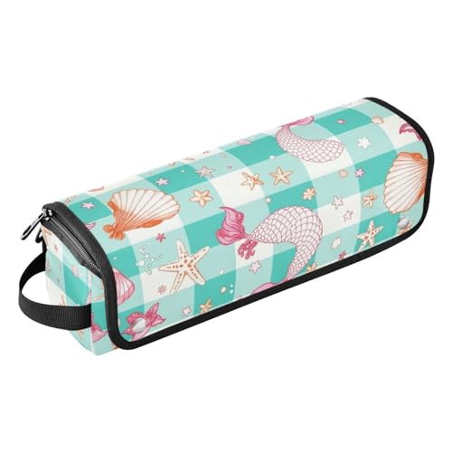 Bolsa de viaje para herramientas de cabello con tapete resistente al calor, impermeable, con organizador portátil para planchas y accesorios de cuidado capilar, patrón Mermaid Gingham miniatura 1