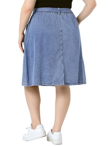 Agnes Orinda Plus Size Women's Denim Skirts Tie Waist A-Line with Pockets Midi Summer Jeans Skirts4