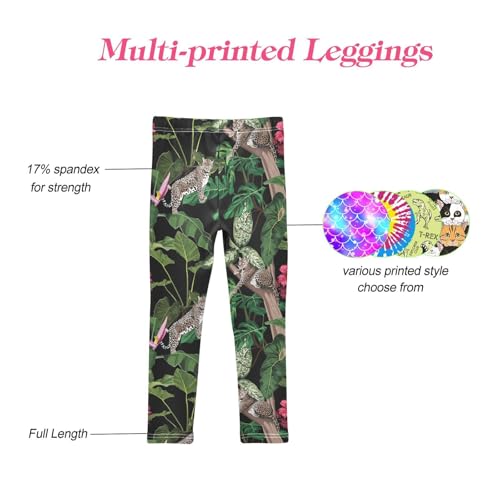 CaTaKu Girls Leggings Tiger Leopard Tropical Leggings for Girls Kids Athletic Workout Yoga Pants Size 4-10T4