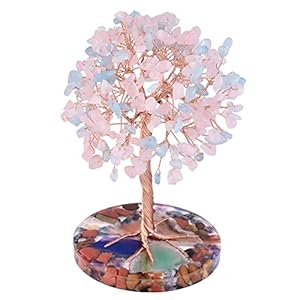 13cm Kristallbaum aus Rosenquarz + Aquamarin, Orgonit-Basis Energie | Edelstein-Baum