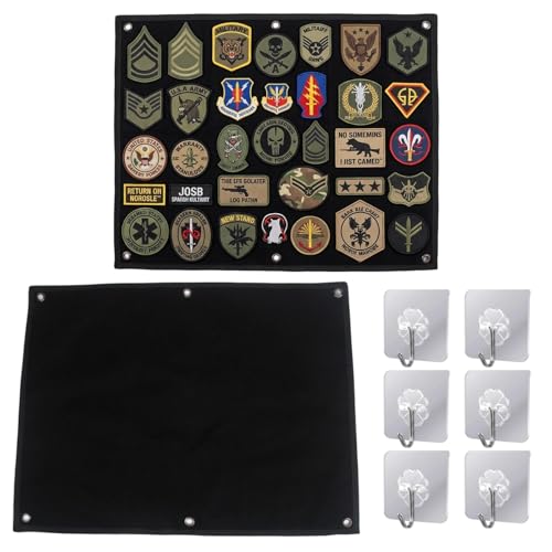 Klettwand Patchwand Organisierte Lösung Für Taktische Abzeichen Und Militärsammlungen Robuste Mischgewebe Konstruktion Mit Sechs Haken 60 x 45 cm Schwarz Für Vielseitige Anwendungen