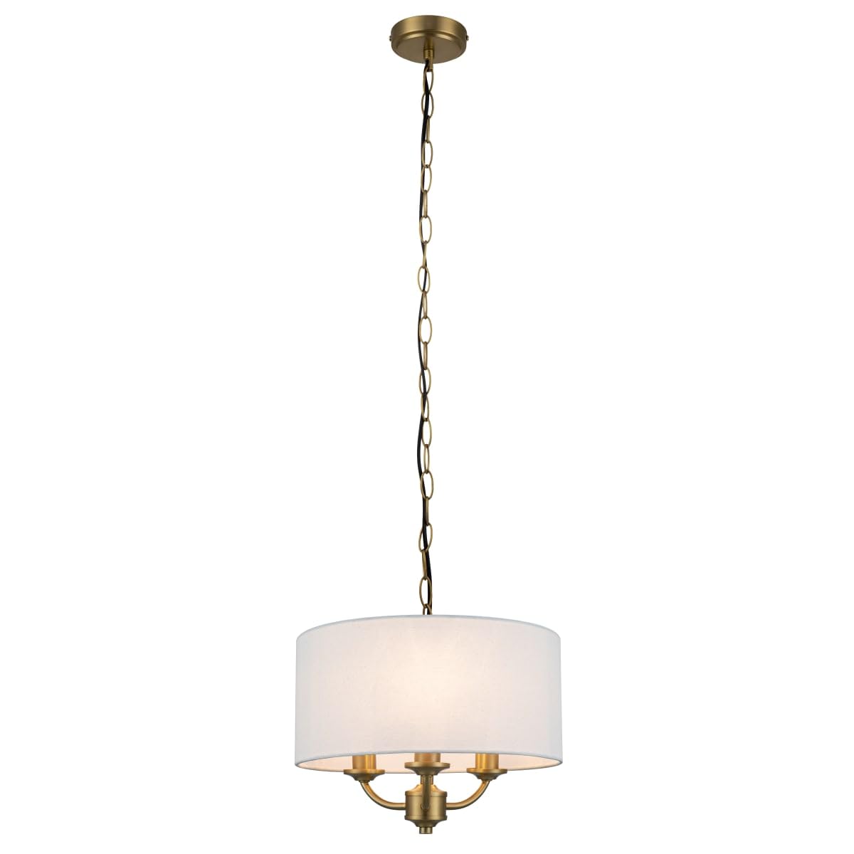Cosylyte Winston 3 Light Classic Faux Linen Outer Shade Pendant Light - Brass Base, Black Power Cord, 32x32x100cm, 3xE14. Max. 10W LED (Bulb not Included)