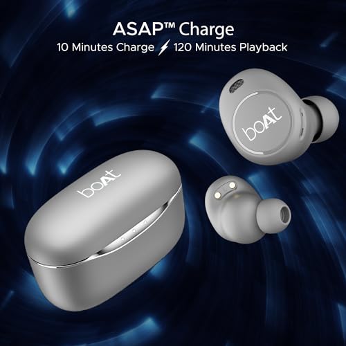 Image of boAt Airdopes 121 V2 Plus Truly Wireless in Ear Ear Buds w / 50 HRS Playtime,Quad Mics w /ENx Tech,ASAP Charging, Beast Mode(50ms Low Latency),BTv5.3 & IPX4(Slate Grey)