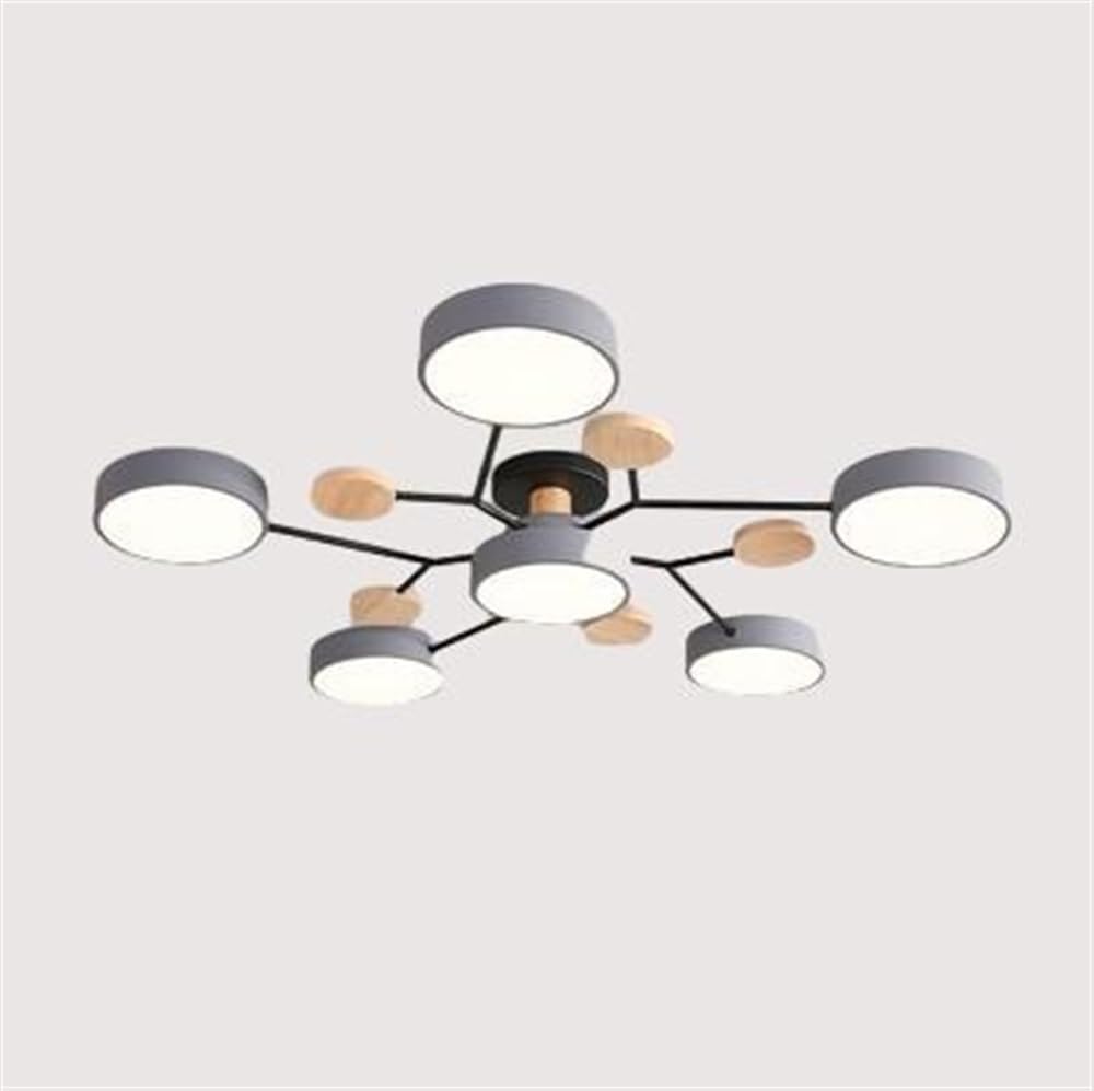 Modern Wood LED Semi Flush Mount Ceiling Light Fixtures Nordic Minimalist Molecule Close to Ceiling Light Living Room Ceiling Lighting for Bedroom Dining Room (Color : Gray, Size : 6 light)