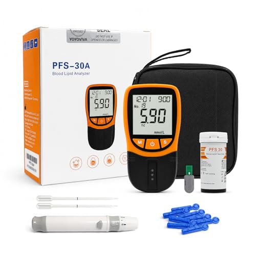 YOYOVIVA YYLIP-01 5-in-1 Portable Cholesterol Test Meter Kit for Total Cholesterol HDL LDL Triglycerides & TC/HDL Ratio Easy-to-Use Home Lipid Testing Kit with 10 Test Strips Lancets & Droppers