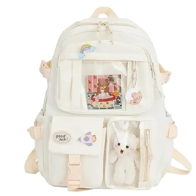 ez living Backpack | Large Capacity Cute School Bag for Girls | Portable Lightweight Bag with Pin and Cute Bear Accessories, School Backpacks-picture-35