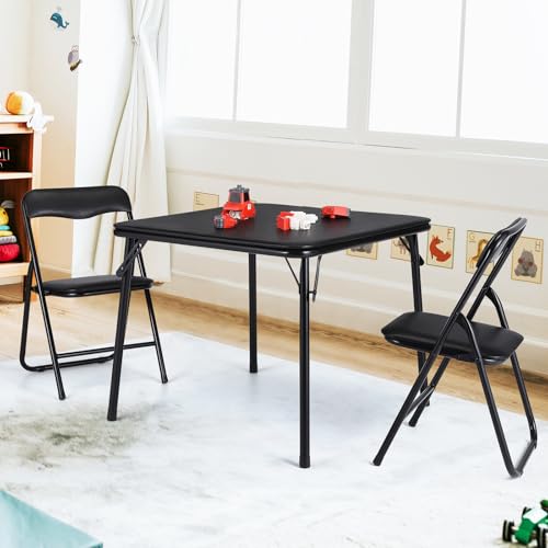 GarveeMore Juego De Mesa Plegable y 2 Sillas para Niños, 3 Piezas Infantiles con Cojín De Vinilo Acolchado, Mesa De Actividades para Habitación Infantil, Guardería, Cuarto De Juegos, Negro