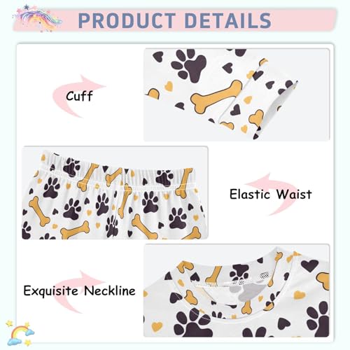 ALAZA Dog Print Bone Black Footprint Pajamas Long Sleeve Sleepwear 2-Piece Pajama Set4