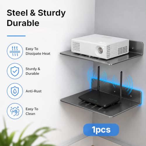Image of HASTHIP Metal Wall Mount Camera Shelf Small Wall Shelf No Drill | 6.89 x 9INCH Self Adhesive Universal Small Floating Shelfs for Security Cameras, Speakers, Wireless Cameras