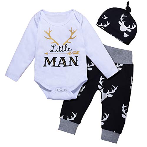 Image of Newborn Baby Boy Clothes Little Man Print Romper+Pants+Hat Newborn Boy Outfits Set(0-3 Months)