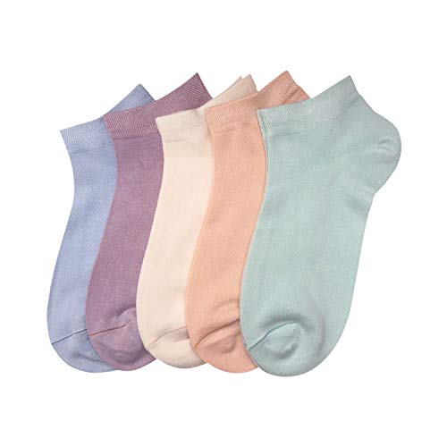 Women Bamboo Ankle Socks Ankle Length Thin Sock Odor Resistant Low Cut Sock 5 Pair (Assorted1, Large)