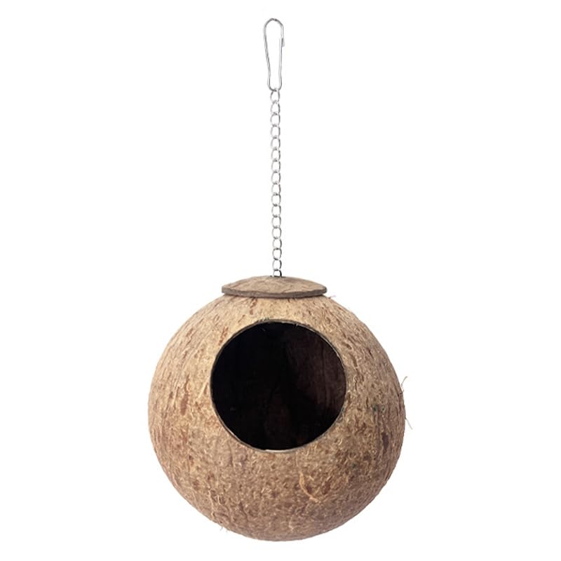 Limtula Natural Coconut Shell Bird Shelter Huts House for Finches and Cockatiels Small Parrots Cage Hanging Nest