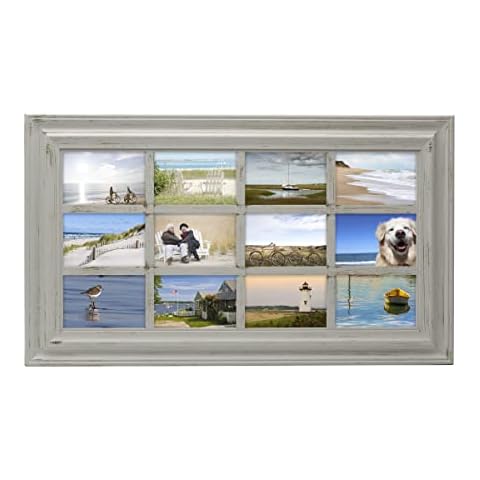 MELANNCO Window Collage Frame for wall, Wall Decor, Farmhouse, Picture Frame, Displays 4x6 photos, 17x29 Inch, 12 Opening, Distressed Gray Cover