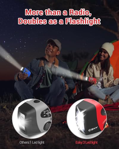 Image of Portable Emergency Weather Radio Hand Crank Self Powered AM /FM /NOAA Solar Radios with 3 LED Flashlight 1000mAh Power Bank Phone Charger (Red) (B12)
