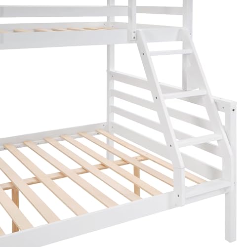 Image of Softa Twin Over Full Bunk Bed with Ladder,Wooden Bunk Bed with High Guardrail and Ladder for Kids, Teens, Dorm Rooms, and Guest Rooms,No Box Spring Needed